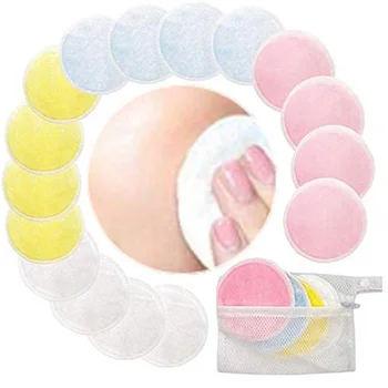 

16 Pieces Organic Cotton Rounds Reusable Eye Makeup Remover Pads Natural Bamboo velour Pads with Laundry Bag