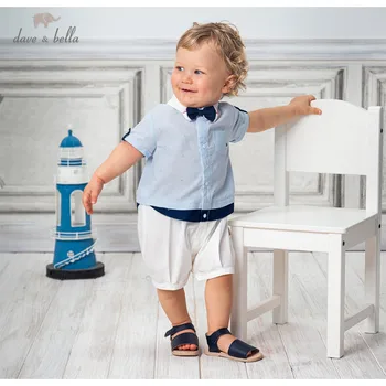 

DB13464 dave bella summer new born baby boys fashion bow striped jumpsuits infant toddler clothes children romper 1 piece