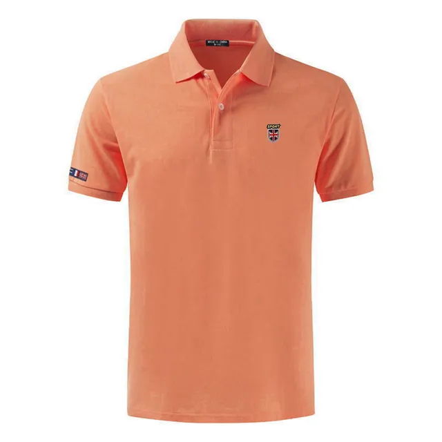100% Cotton Top Quality 2022 Summer New Men's Polos Shirts Plus Size XS-5XL Solid Color Short Sleeve Polos Homme Lapel Male Tops Light orange