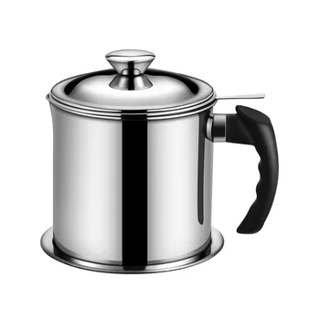 

1.3L With Strainer Bacon Grease Kitchen Tool Can Household Oil Container Restaurant Non Slip Portable Stainless Steel Easy Clean