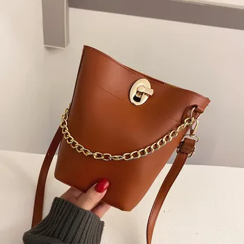 

Leather Crossbody Bags For Women Chain Lock Handbag Fashion Casual Wild Shoulder Bags Female Bucket Messenger Bag Sac Purse