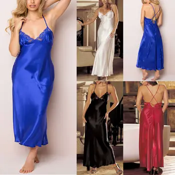 

Women Sexy Lingerie Halter Babydoll Underwear Sleep skirt Satin Lace Gown S-3XL
