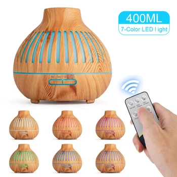 

400ML Remote Control Ultrasonic Wood Grain Air Humidifier Essential Oil Diffuser 7 Color Change LED Night light for Office Home
