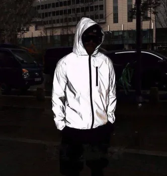 

US Men's fashion street reflective riding motorcycle night safety jacket hoodie