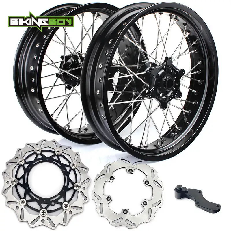 BIKINGBOY 3.5*17" 5.0*17" Front Rear Supermoto Wheel Rim Hub for KTM EXC SXF MXC 200 250 300 400 450 Brake Discs Disks + Bracket