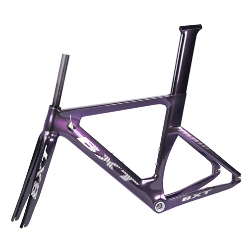 BXT углеродный руль трековая рама дорожного кадров колесо для велосипеда с фиксированной передачей комплект с вилкой Подседельный штырь 49/51/54 см, углеродный руль для велосипеда Запчасти комплект - Цвет: BXT chameleon purple