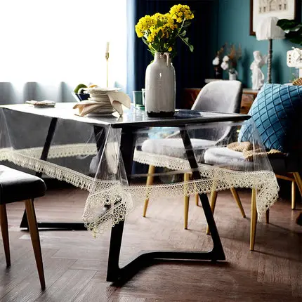 

TPU Transparent Soft Glass Odorless Tablecloth European Style Lace Coffee Table Cover Cloth Plastic Tablecloth Free Shipping