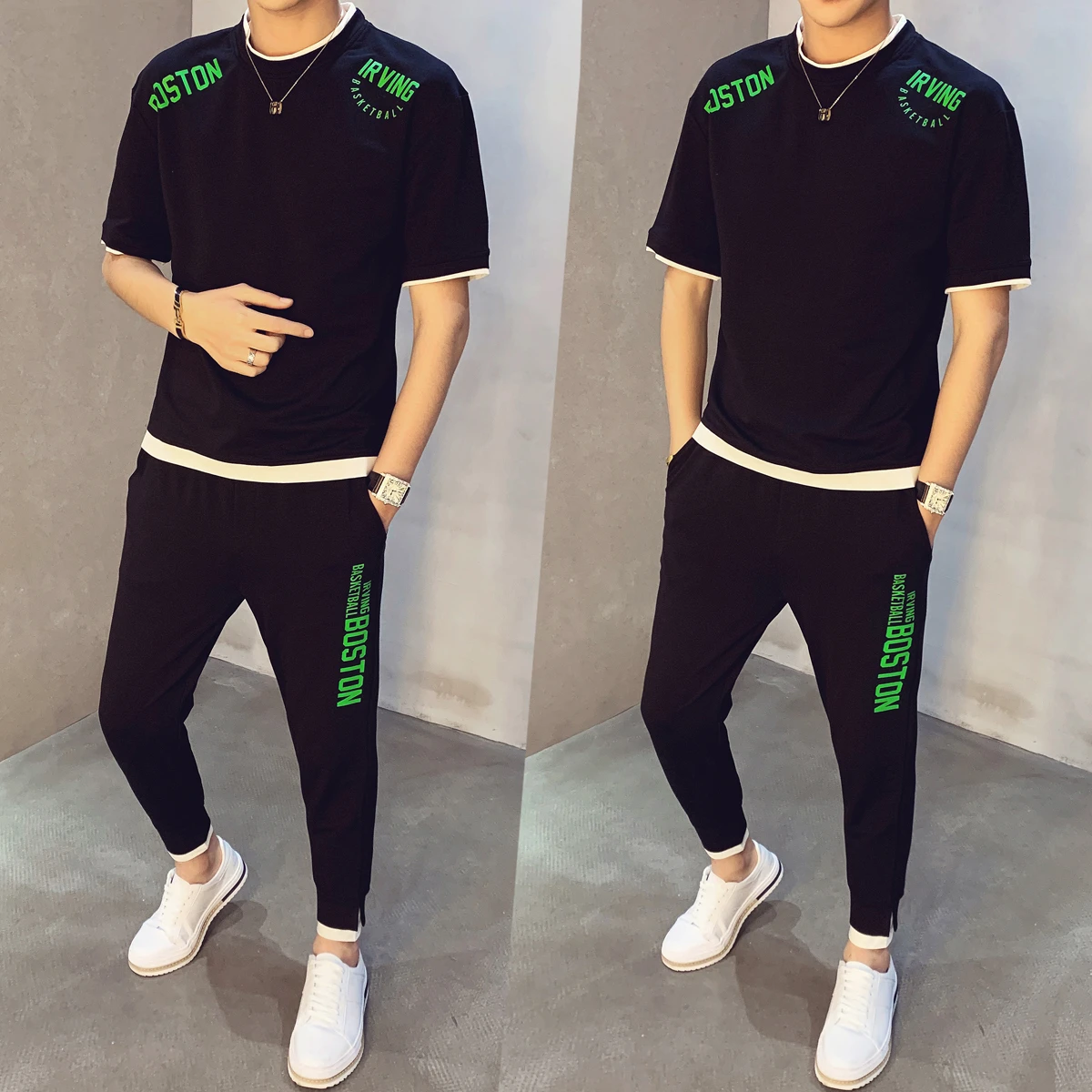 

Set Men Short Sleeve T-shirt + Pant Moda Hombre Sweat Suit 2020 Spring Tracksuit Men Print Track Suit 2 Pieces Causal Hip Hop