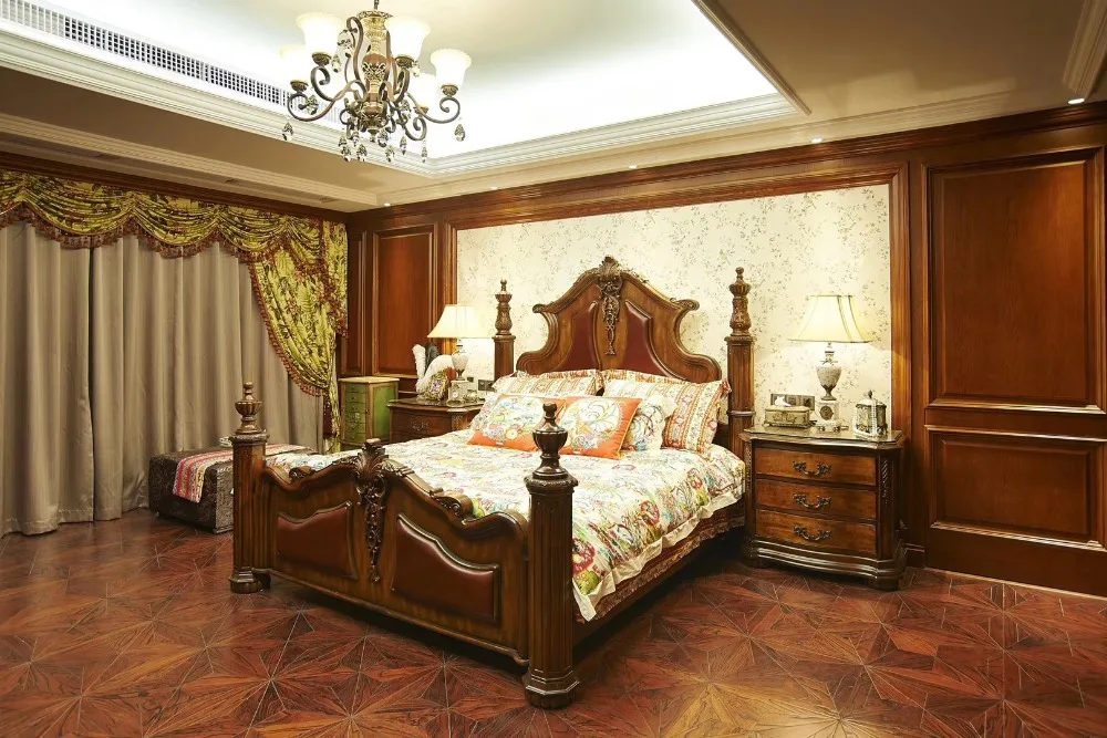 Березовая твердая древесина супер королевского размера кожаная кровать французская Роскошная Резная Кровать из китайской фабрики GF38