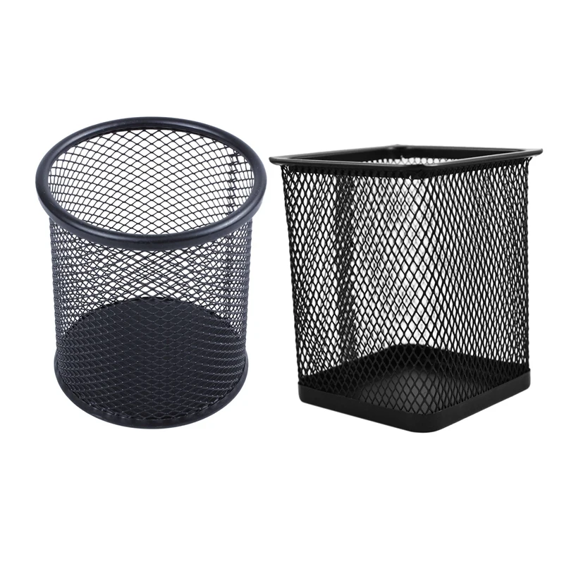 

2 Pcs Rectangular Mesh Style Pen Ruler Holder Desk Organizer Steel Mesh Pencil Cup-Black for Home Office
