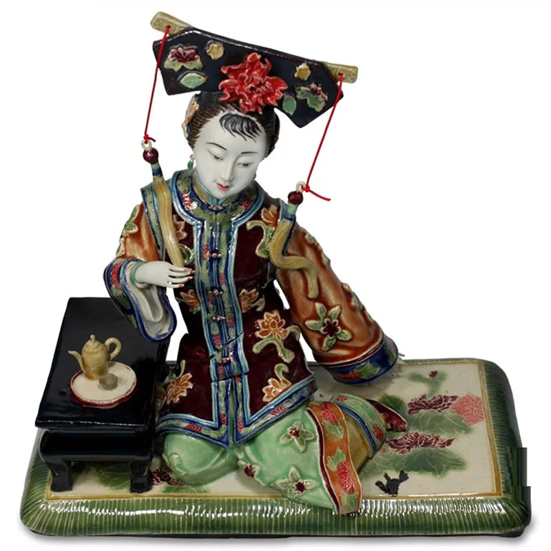 Antique Chinese Lady Ceramic Statue Figure Craft Collectible Porcelain Figurine Vintage Home Decor R2407