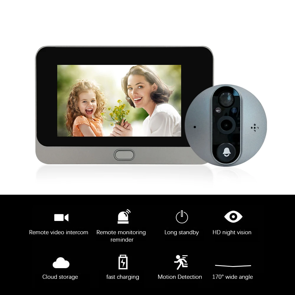 Tuya Wireless Digital Peephole Door Bell Camera Wifi Spyhole for Smart Home Videoeye