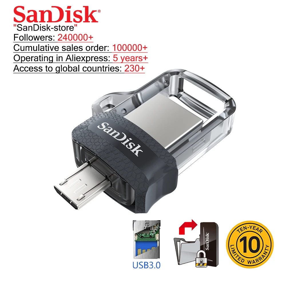 Sandisk USB флэш-накопитель 128 Гб 64 ГБ 32 ГБ 16 ГБ двойной портативный флэш-накопитель высокоскоростная память U диск Micro USB3.0 карта sdd3 для телефона или ПК
