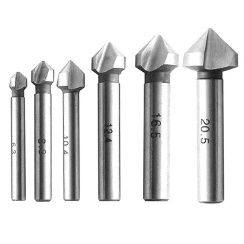 

6Pcs 3 Flute Countersink Drill Bit Round Handle Shank 90 Degree HSS Wood Chamfer Cutter Tools Drill Bit Set Drilling Tools