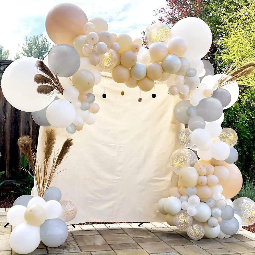 

113Pcs Neutral Balloon Garland Kit Arch Gray Nude Beige Balloons for Boho Bridal Shower Decorations Gender Reveal Backdrop