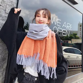 

190*70cm SUPER Big Fringed Scarf Women Gradient Imitation Cashmere Shawl Dual-use Warm Winter Scarf 6 Color