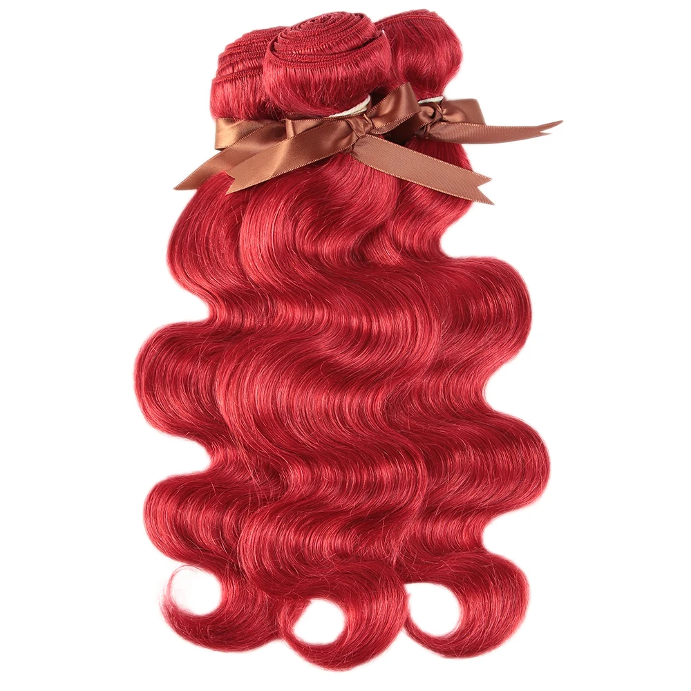 Stylricon Red Body Wave Bundles 8-28 Inch Red Hair Weaving 3 or 4 Bundle Deals Remy Colorful Human Hair Extensions