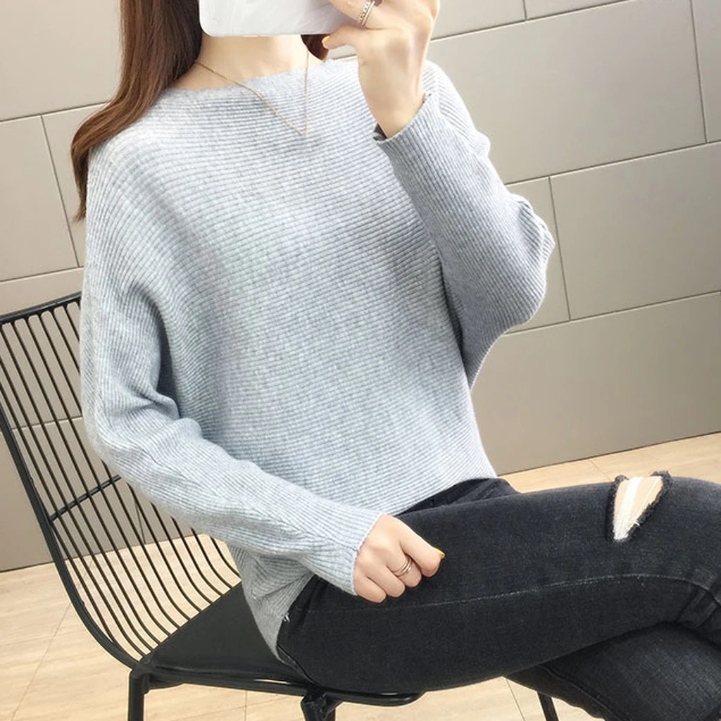2019 New Arrival Winter Women Tops Casual O-Neck Batwing Sleeve Blouses Autumn Knitted Polka Shirt 903