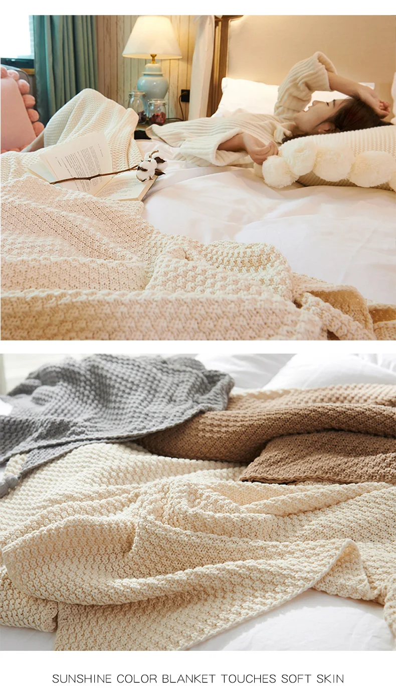 High Handmade quality cotton knit blanket, office&car rest blanket.Travel boarding blanket Christmas decoration blanket