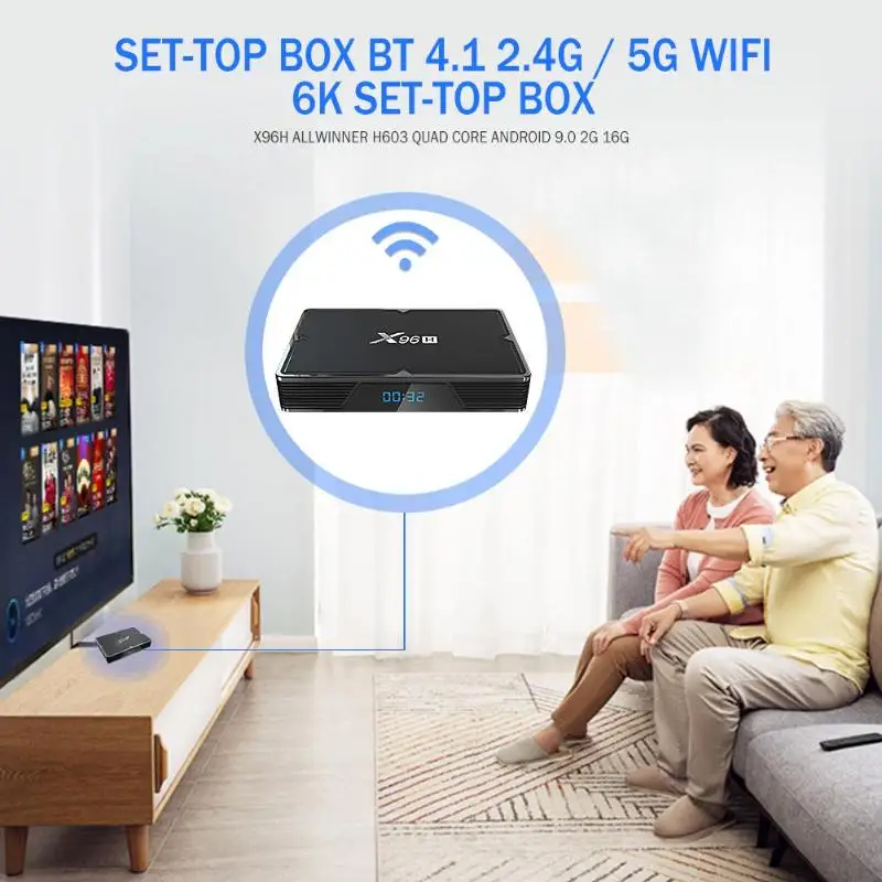 X96H Allwinner телеприставка выход Формат пикселя ConﬁgurableH603 четырехъядерный Android 9,0 Smart tv box 4G и 64G WiFi BT 6K медиа