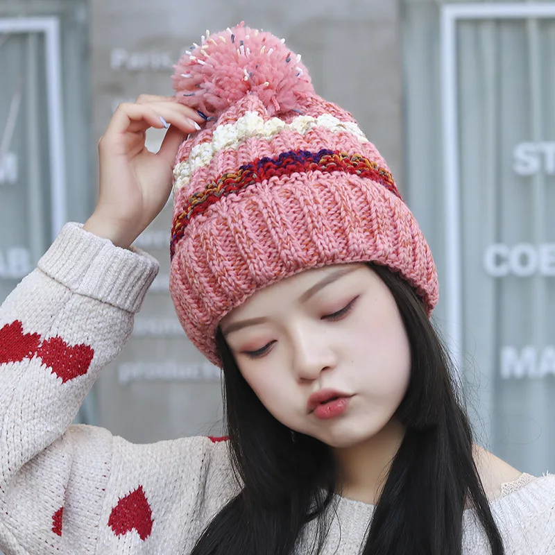 Зимняя шапка Skullies Beanies, зимняя теплая шапка с помпоном, женская вязаная шапка, уличная теплая шапка для отдыха