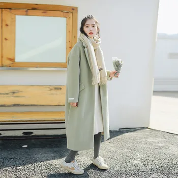 

Winter Woman Coats 2019 Autumn and Winter New Woolen Coat Korean Version of The Coat Solid Color College Wind Coat Female