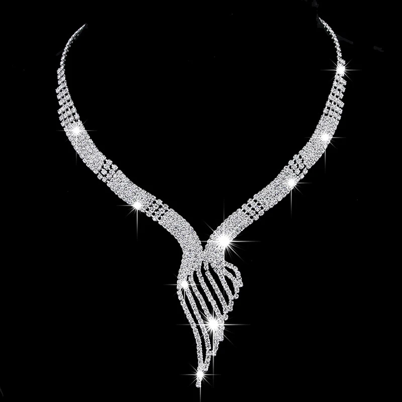 Shiny Elegant Femme Rhinestone Wedding Jewelry Sets Bridal Women Long Tassel Necklace Earrings Jewellery Set Accessories Gift
