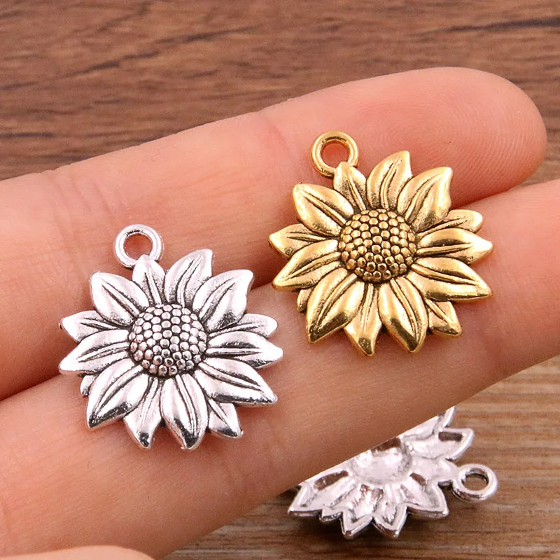 thomas sabo charms 20PCS 19*22mm Two Color Metal Zinc Alloy 3D Simulation Sunflower Charms Fit Jewelry Plant Pendant DIY Necklace Bracelet Making charm harry potter