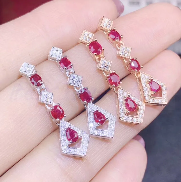 Серьги-капли из натурального рубина,, Настоящее серебро 925 пробы, хорошее ювелирное изделие, 0.35ct* 6 шт, драгоценный камень# S99277