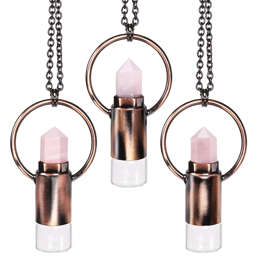 KFT 2ML Glass Bottle Natural Crystal Quartz Roll On Perfume Bottle Pendant Necklace Quartz Crystal Essential Oil Roller Bottle 3