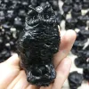 Cute Natural Stone Black Obsidian Handmade Carved Egyptian owl God Animal Powerful Statue For Home Decoration Gift 2