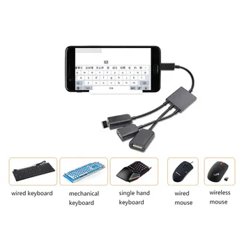 

USB 2.0 OTG Hub Cable 3 Splitter Port Type-C/ Micro Adapter USB Data Line for PUBG Game Computer Tablet PC Games Accessories