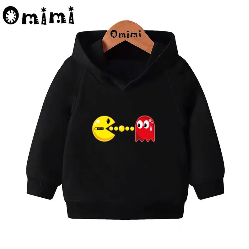 Pac-Man Eat Ghost/милые толстовки с героями мультфильмов детские толстовки с капюшоном крутой пуловер для малышей топы для девочек и мальчиков, осенняя одежда KMT5223 - Цвет: Black-5223F