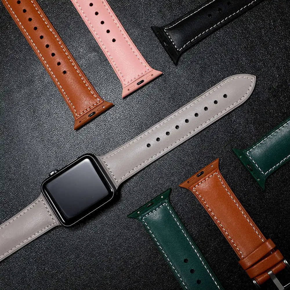 Ремешок из натуральной кожи для Apple watch 42 мм 38 силиконовый браслет iwatch series 6 se 5 4 3 2 1
