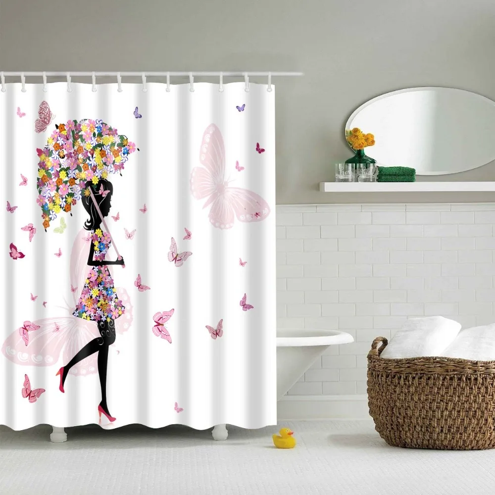 Flower Fairy Floral Girls Printed Bathroom Curtain Shower Curtains