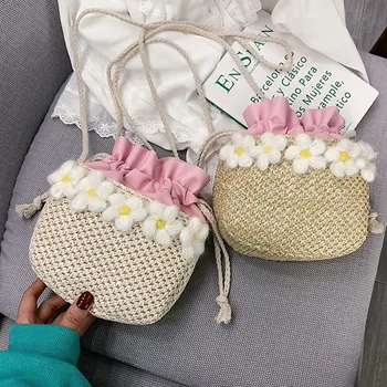 

Small Daisy Cross Body Bags Straw Woven Bucket Bag 2020 New Shoulder Messenger Bag Ladies Hand Bags for Women