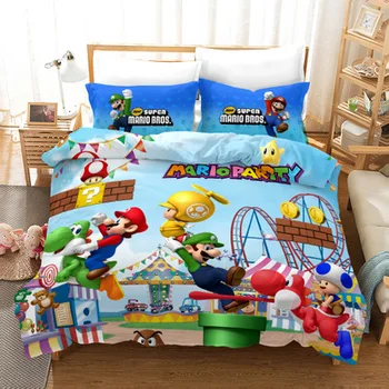 

High Quality Super Mario Bros. Duvet Cover Set Bed Set Kawaii Cartoon Bedding Set Full Size for Girls Boys Bedroom Home Decors