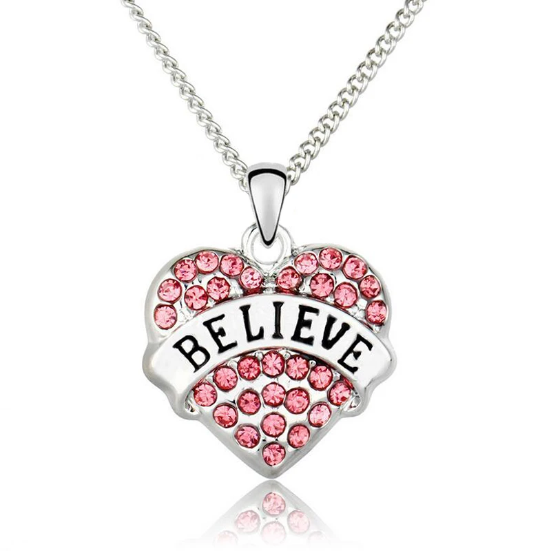 Pink Believe Бесплатный Вентилятор вера надеюсь Подвеска для лучших друзей сердце ожерелье Мода Кристалл учителя кулон для медсестры ожерелье ювелирные изделия подарок Bijoux Femme - Окраска металла: Pink Believe