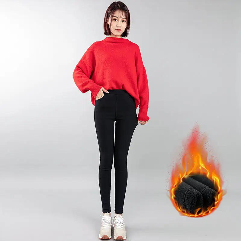 3XL Plus Velvet Pants Women Casual Warm High Waist Pencil Pants Female Plus Size Stretch Streetwear Pants Women Trousers Q1853