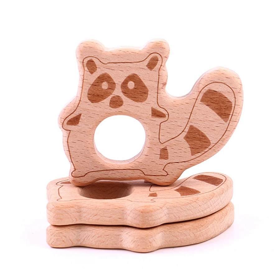 

10PCS Baby Food Grade Wooden Beech Teether Animal Bears Nursing Wood Pendant Pacifier Accesories Gifts Rattle Sensory Chew Toys