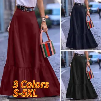 

VONDA Women Skirts Summer Elegant Party Pleated Skirt Casual High Waist Long Maxi Skirts Plus Size Ladies Beach Skirts 5XL