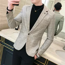 Деловой костюм Veste Homme Vestidos De Novia серые клетчатые блейзеры мужской костюм Slim Fit Мужская офисная куртка в клетку осень