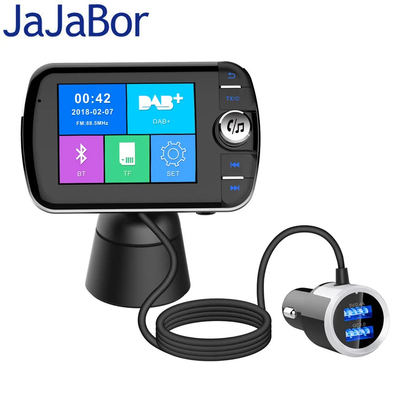 JaJaBor fm-передатчик dab цифровой аудиовещание AUX автомобильный радиоприемник Bluetooth автомобильный комплект громкой связи USB QC3.0 Быстрая зарядка