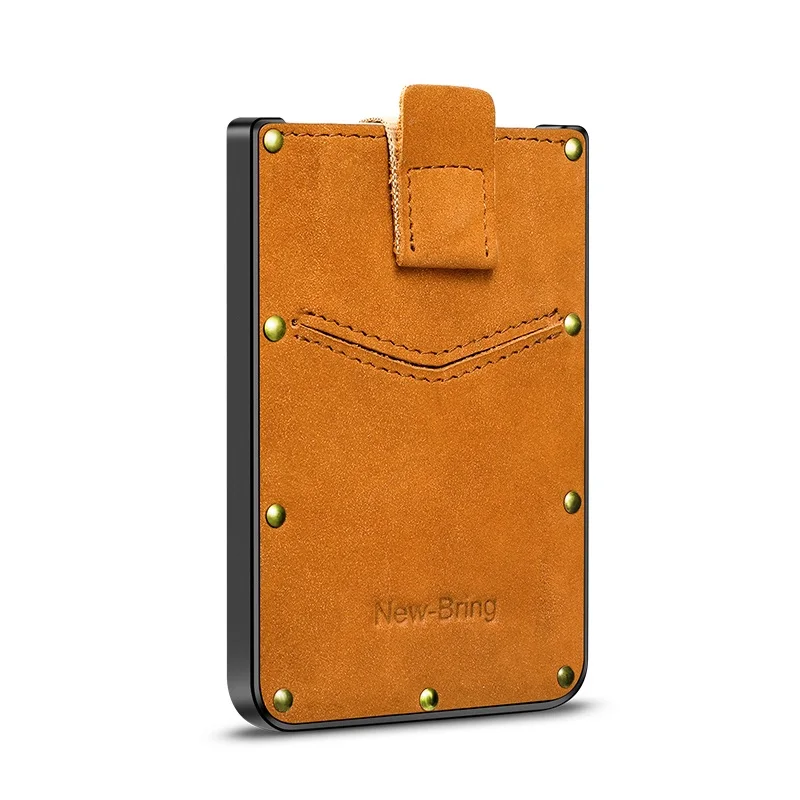 Orange NewBring натуральная кожа металл тонкий тянул черный воин мужские кошельки мини портативный банк держатель для карт кошелек - Цвет: Orange