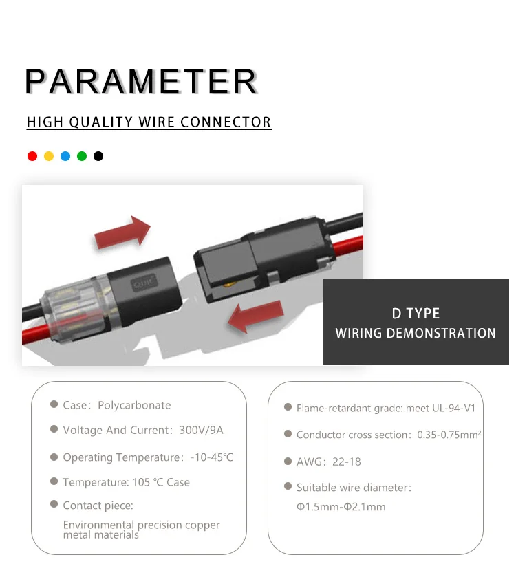 10pcs 2pin Quick Pluggable Splice Electrical Cable Wire Connector Crimp Terminals for 22-20AWG LED strip Car Wiring Connectors