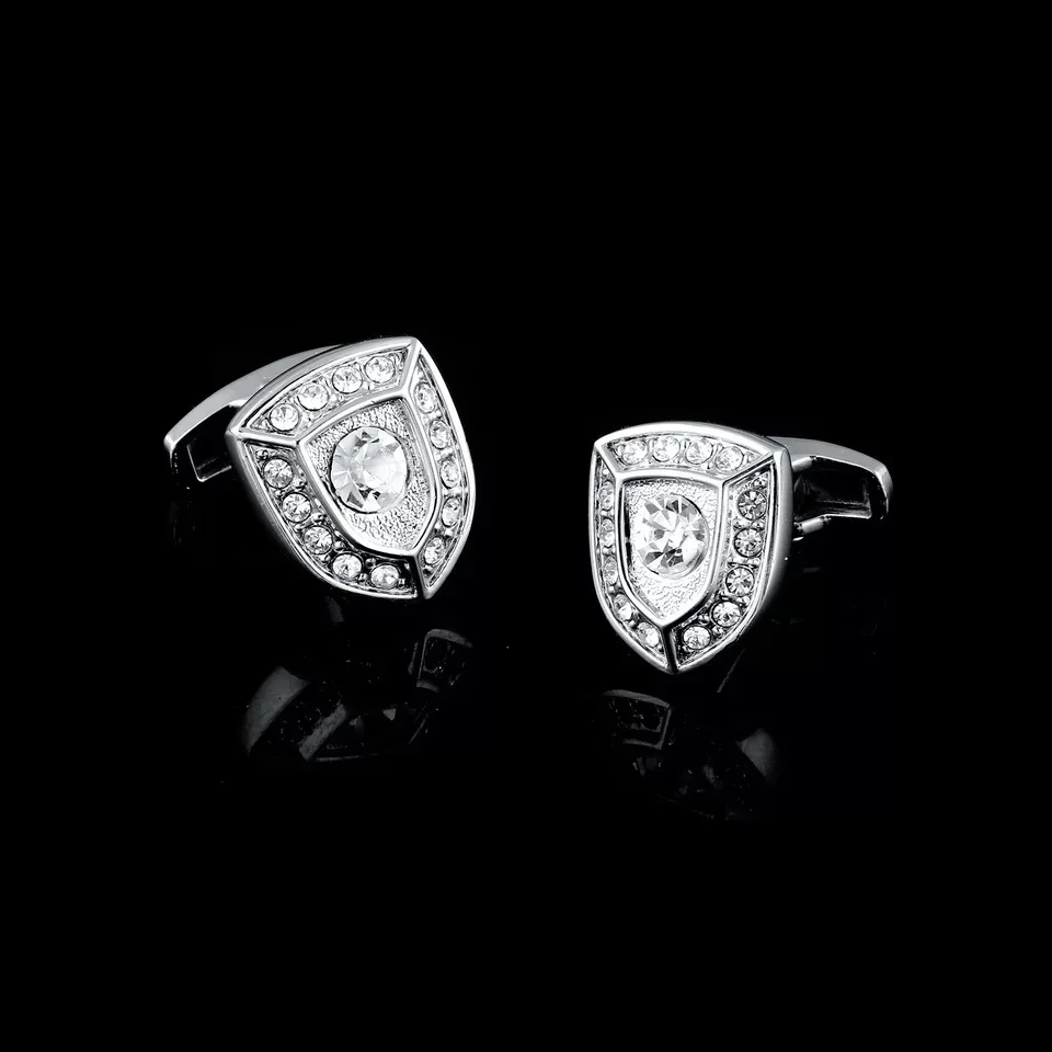 

2019 new fashion shield design silver stud men shirt cuff-links top high quality elegant classic cuff buttons lawyer wedding