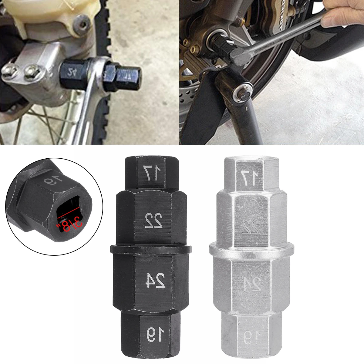 17mm 19mm 22mm 24mm Socket Spanner Motorbike Wheels Steel Spindle