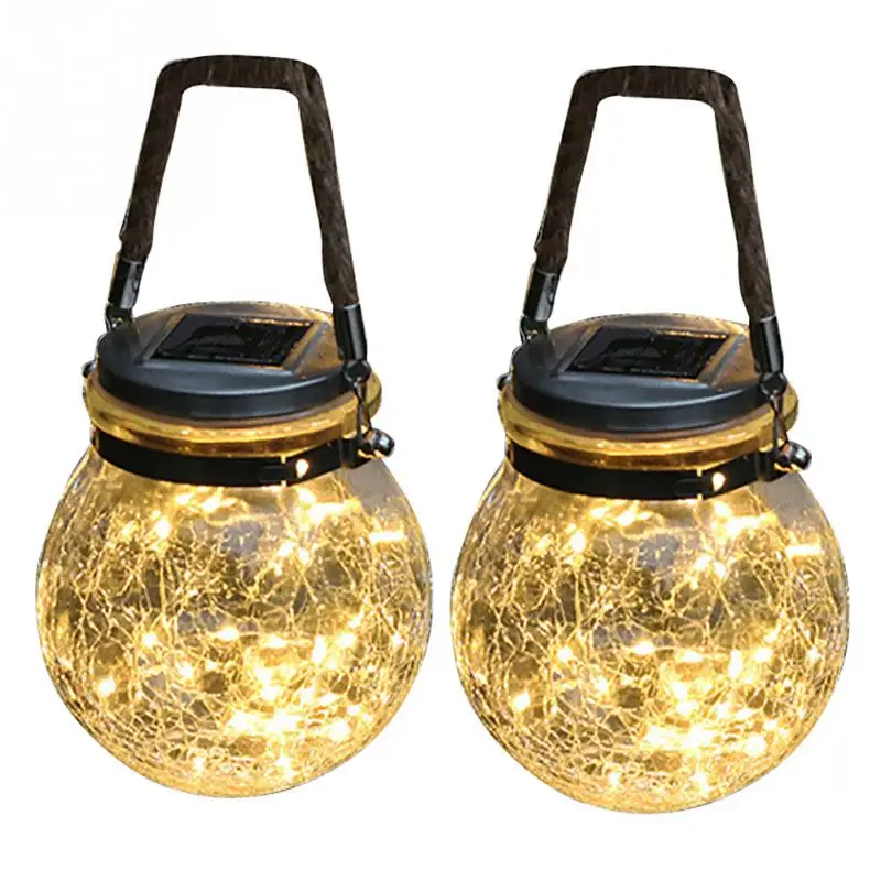 

2 Pcs Outdoor Lighting Patio Glass Jar Decorative Crack Atmosphere Led Light Party Solar Powered Fairy Hanging Landscape Garden