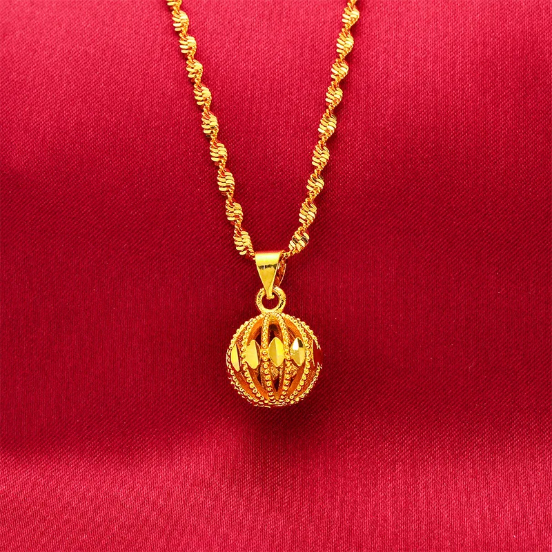 QEENKISS 24KT Gold Ball Jewelry Set Women Necklace+Drop Earring Fine Jewelry Wedding Party Bride Ladies Gift JS511 jewelry set