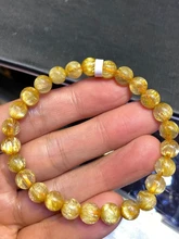 Genuine Natural Gold Rutilated Quartz Crystal Woman Bracelet 7mm Clear Round Beads Bracelet Jewelry Brazil Genuine AAAAA